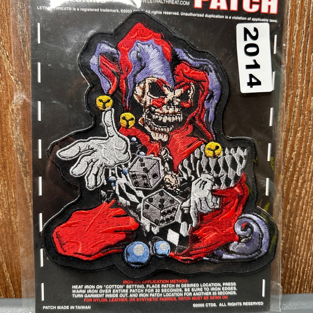 NEW Lethal Threat Designs Skull Jester Clown Embroidered Patch Biker Gothic Red - Picture 2 of 7